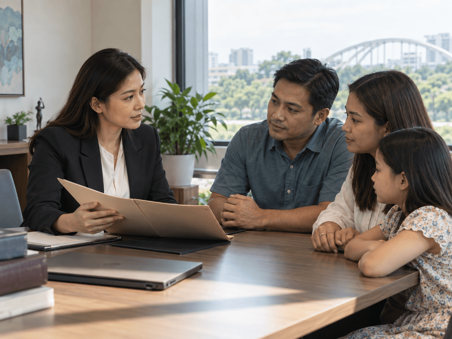 Filipino attorney advising a family