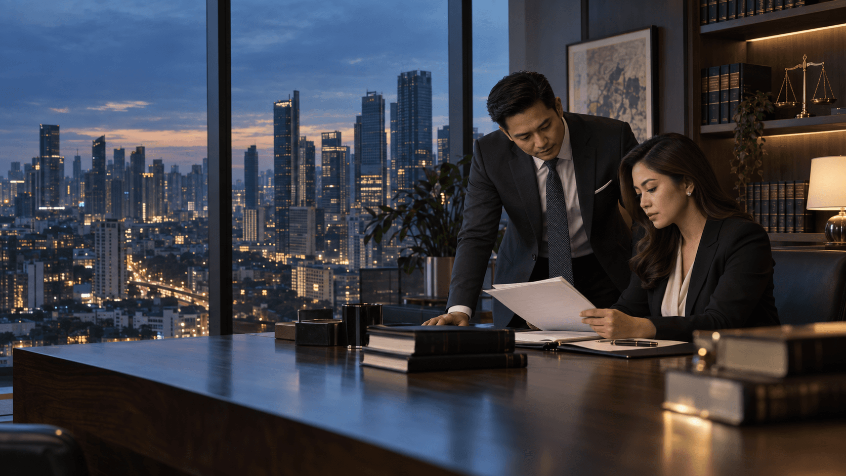Filipino lawyers reviewing a case in a Metro Manila office
