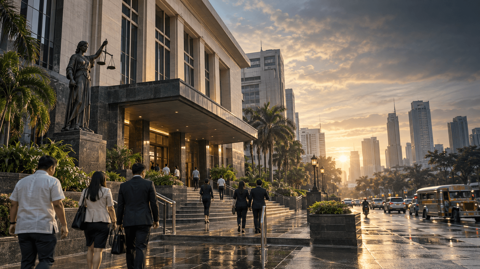 Philippine justice district at sunrise